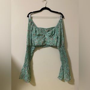 NWT Alice Elle Zaki Off-the-Shoulder Crop Top‎ in Mint Floral - AU 10